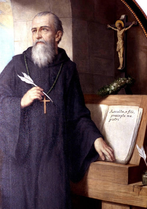 Hl. Benedikt v. Nursia, an der Ordensregel schreibend (Detail), 1926 von Hermann Nigg.